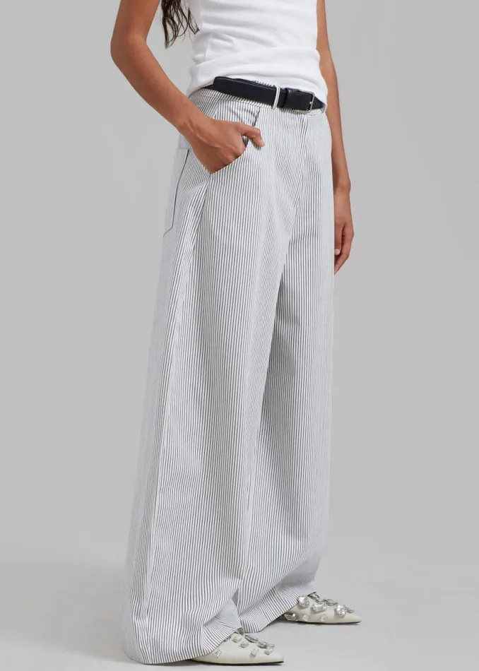 The Frankie Shop Rosalind Wide Leg Trousers 8211 Blue Stripe Shop Bottoms