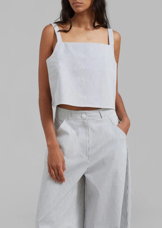 The Frankie Shop Rosalind Wide Leg Trousers 8211 Blue Stripe Shop Bottoms