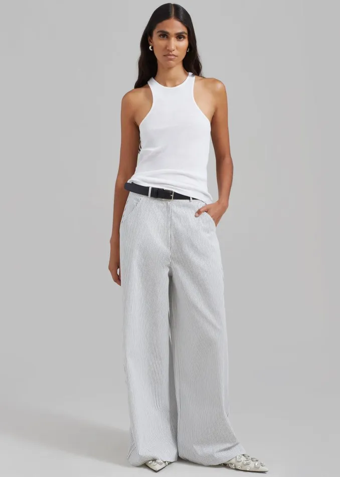 The Frankie Shop Rosalind Wide Leg Trousers 8211 Blue Stripe Shop Bottoms