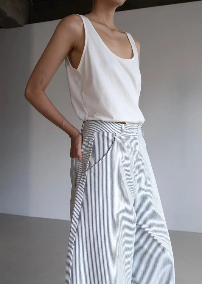 The Frankie Shop Rosalind Wide Leg Trousers 8211 Blue Stripe Shop Bottoms