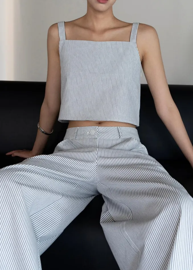 The Frankie Shop Rosalind Wide Leg Trousers 8211 Blue Stripe Shop Bottoms