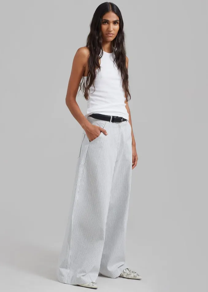 The Frankie Shop Rosalind Wide Leg Trousers 8211 Blue Stripe Shop Bottoms