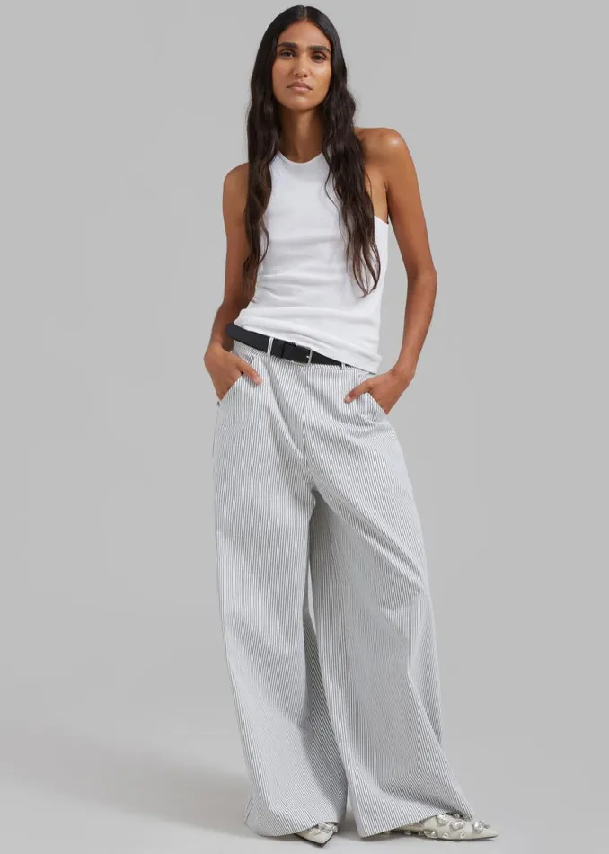 The Frankie Shop Rosalind Wide Leg Trousers 8211 Blue Stripe Shop Bottoms