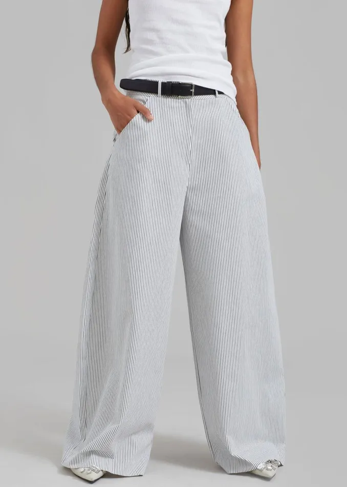 The Frankie Shop Rosalind Wide Leg Trousers 8211 Blue Stripe Shop Bottoms