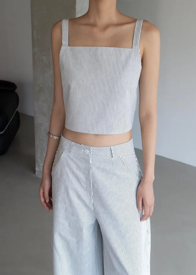 The Frankie Shop Rosalind Wide Leg Trousers 8211 Blue Stripe Shop Bottoms