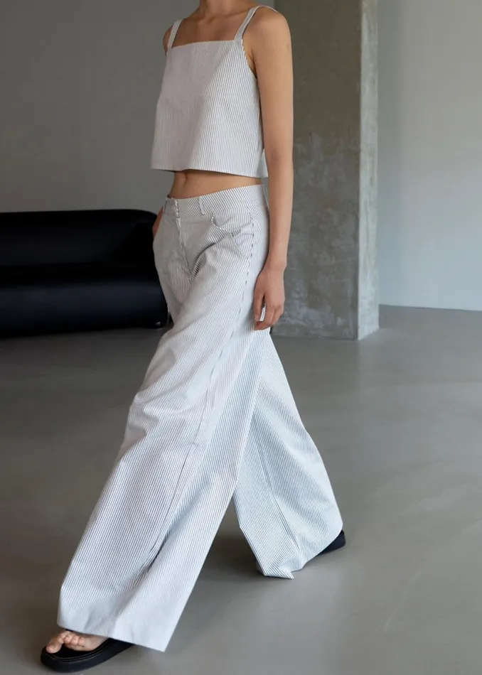 The Frankie Shop Rosalind Wide Leg Trousers 8211 Blue Stripe Shop Bottoms