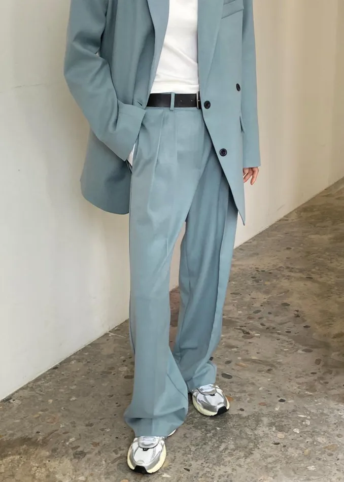 The Frankie Shop Spencer Pleated Pants 8211 Dusty Blue Shop Clothing