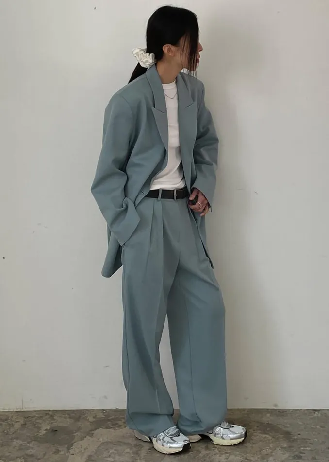 The Frankie Shop Spencer Pleated Pants 8211 Dusty Blue Shop Clothing