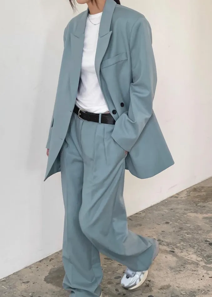 The Frankie Shop Spencer Pleated Pants 8211 Dusty Blue Shop Clothing