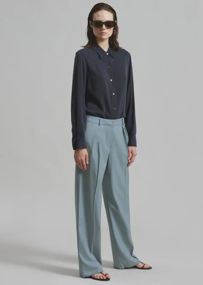 The Frankie Shop Spencer Pleated Pants 8211 Dusty Blue Shop Clothing