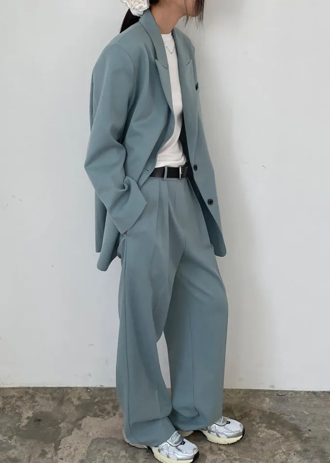 The Frankie Shop Spencer Pleated Pants 8211 Dusty Blue Shop Clothing