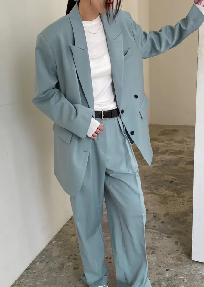 The Frankie Shop Spencer Pleated Pants 8211 Dusty Blue Shop Clothing