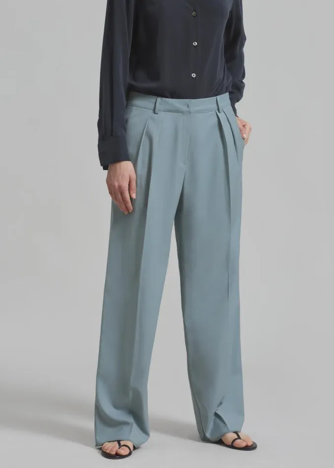 The Frankie Shop Spencer Pleated Pants 8211 Dusty Blue Shop Clothing