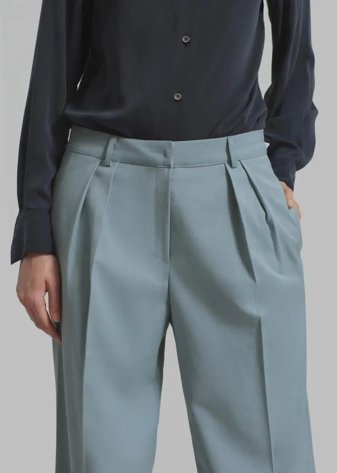 The Frankie Shop Spencer Pleated Pants 8211 Dusty Blue Shop Clothing