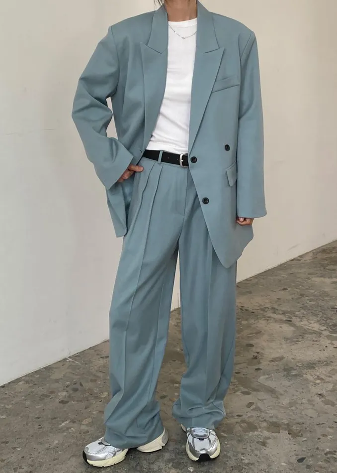 The Frankie Shop Spencer Pleated Pants 8211 Dusty Blue Shop Clothing