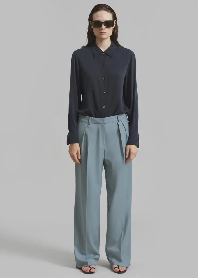 The Frankie Shop Spencer Pleated Pants 8211 Dusty Blue Shop Clothing