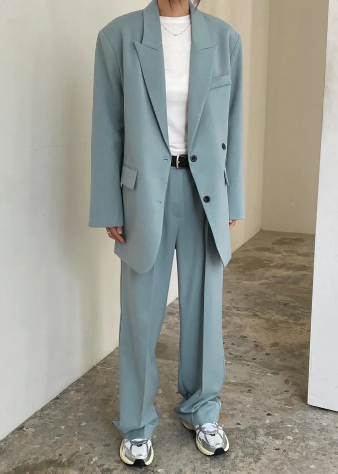 The Frankie Shop Spencer Pleated Pants 8211 Dusty Blue Shop Clothing