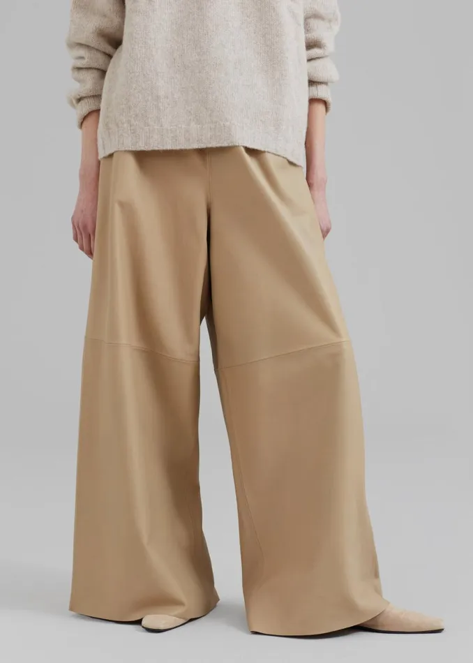 The Frankie Shop Sydney Wide Leather Pants 8211 Beige Shop Bottoms