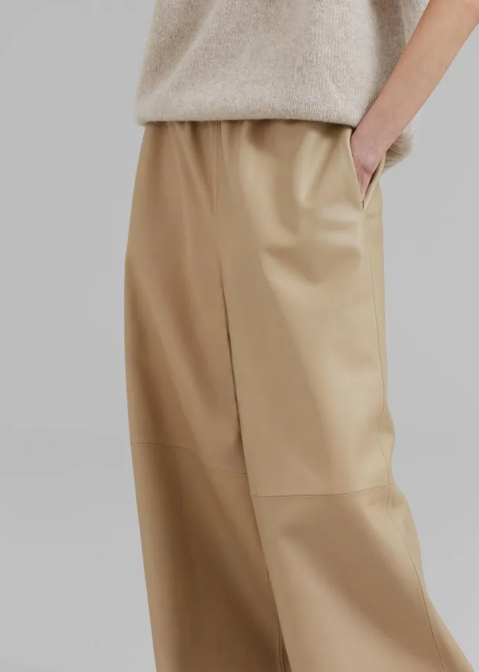 The Frankie Shop Sydney Wide Leather Pants 8211 Beige Shop Bottoms