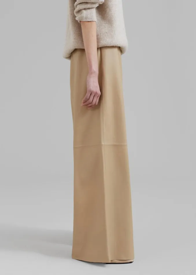 The Frankie Shop Sydney Wide Leather Pants 8211 Beige Shop Bottoms