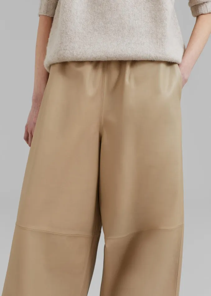 The Frankie Shop Sydney Wide Leather Pants 8211 Beige Shop Bottoms