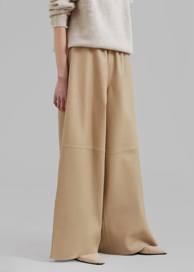 The Frankie Shop Sydney Wide Leather Pants 8211 Beige Shop Bottoms