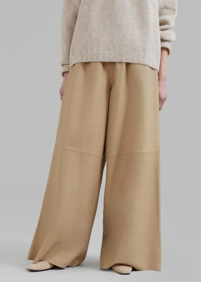 The Frankie Shop Sydney Wide Leather Pants 8211 Beige Shop Bottoms