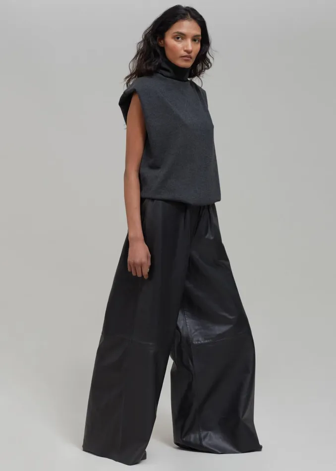 The Frankie Shop Sydney Wide Leather Pants 8211 Black Shop Clothing