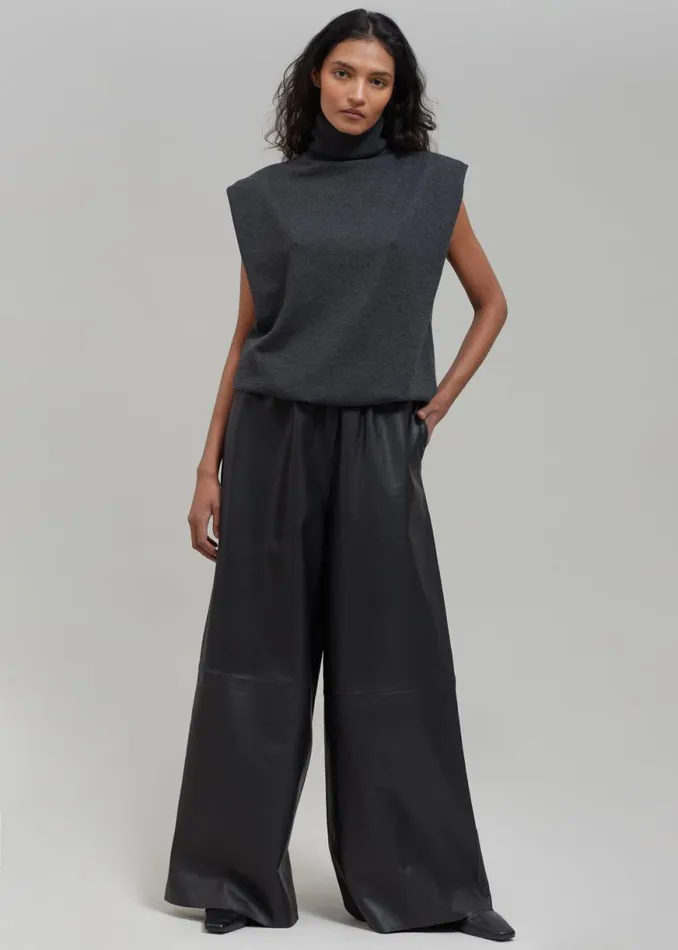 The Frankie Shop Sydney Wide Leather Pants 8211 Black Shop Clothing