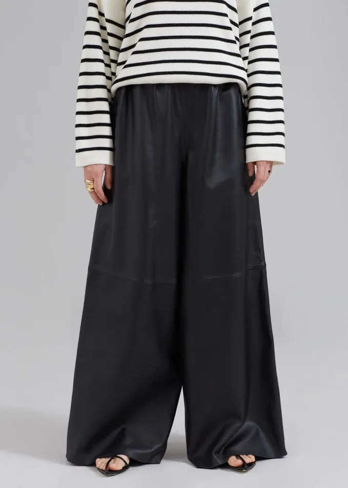 The Frankie Shop Sydney Wide Leather Pants 8211 Black Shop Clothing