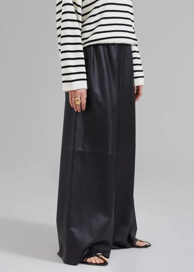 The Frankie Shop Sydney Wide Leather Pants 8211 Black Shop Clothing