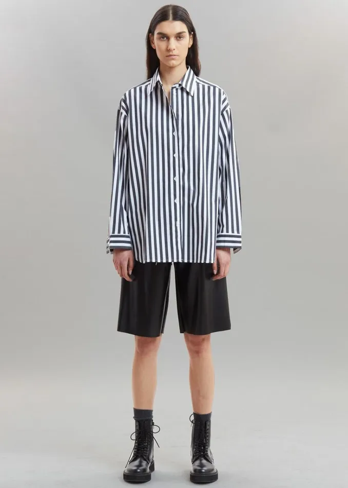 The Frankie Shop Sylvia Striped Oxford Shirt 8211 Faded BlackWhite Shop Tops