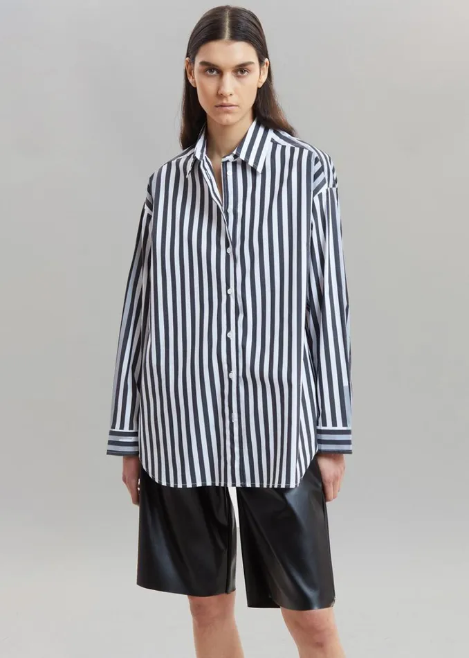 The Frankie Shop Sylvia Striped Oxford Shirt 8211 Faded BlackWhite Shop Tops