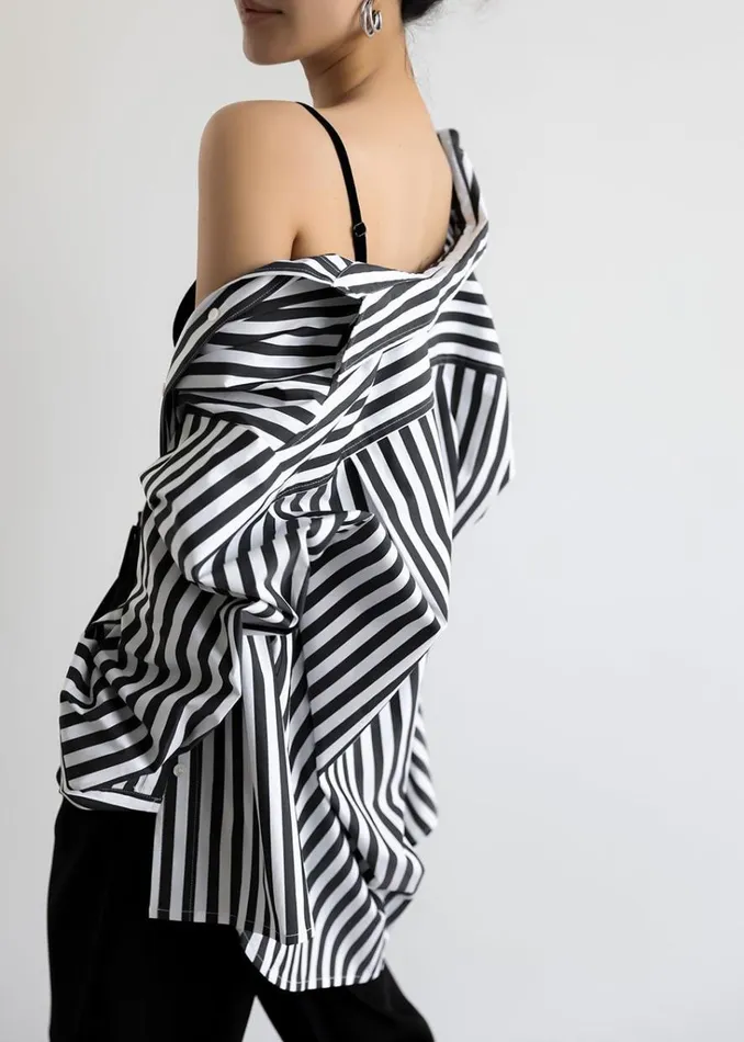 The Frankie Shop Sylvia Striped Oxford Shirt 8211 Faded BlackWhite Shop Tops