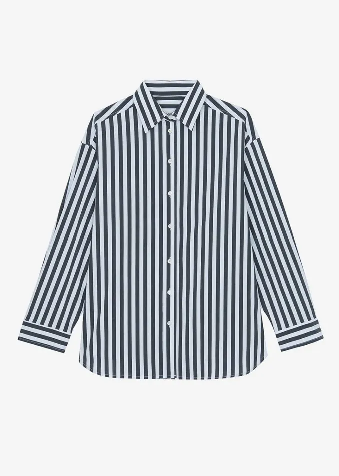 The Frankie Shop Sylvia Striped Oxford Shirt 8211 Faded BlackWhite Shop Tops