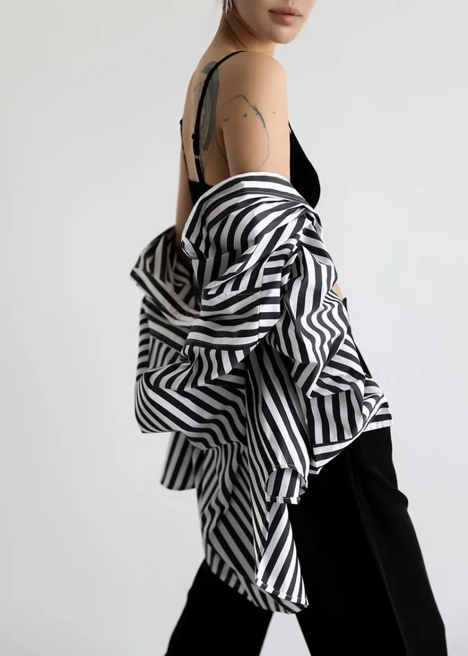 The Frankie Shop Sylvia Striped Oxford Shirt 8211 Faded BlackWhite Shop Tops