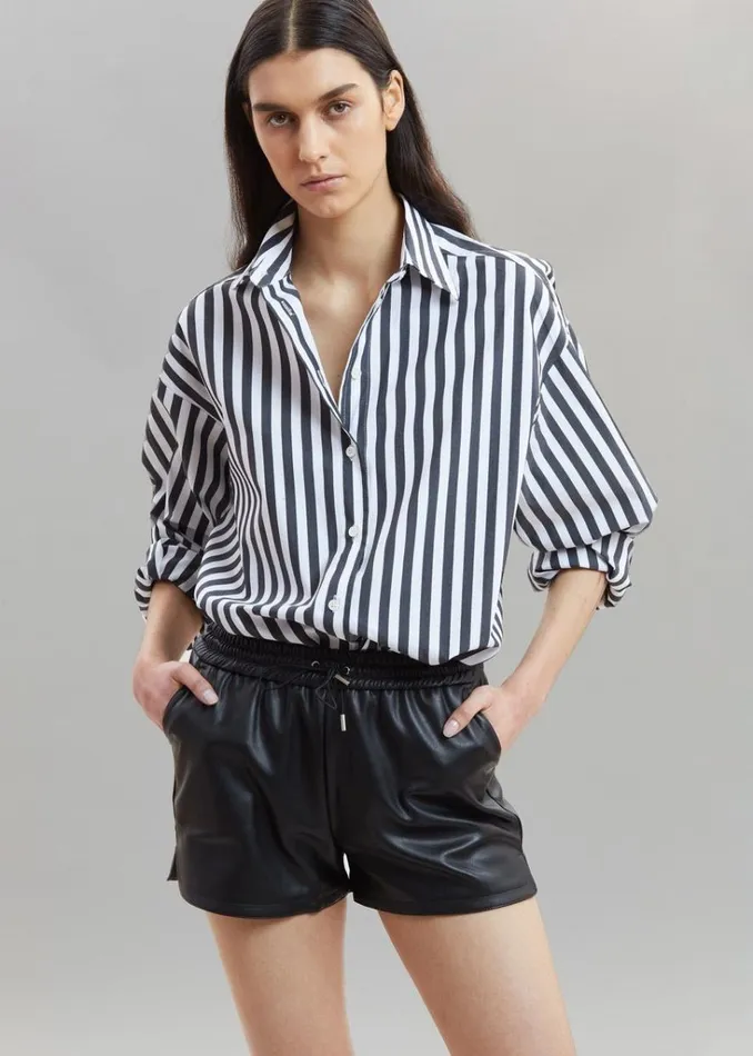The Frankie Shop Sylvia Striped Oxford Shirt 8211 Faded BlackWhite Shop Tops
