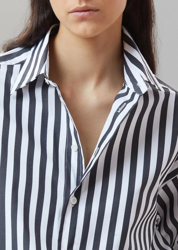 The Frankie Shop Sylvia Striped Oxford Shirt 8211 Faded BlackWhite Shop Tops