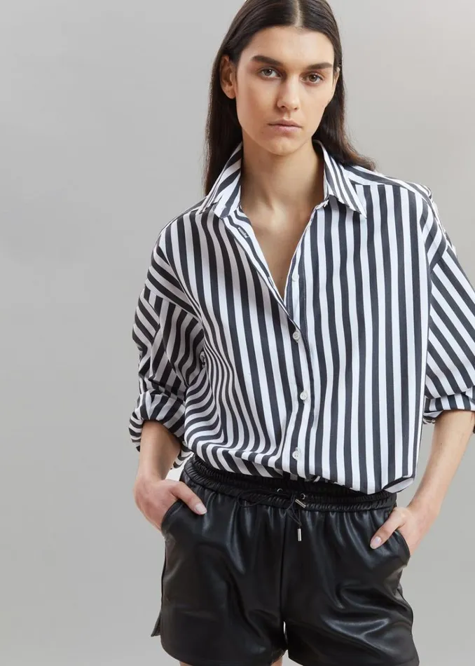 The Frankie Shop Sylvia Striped Oxford Shirt 8211 Faded BlackWhite Shop Tops