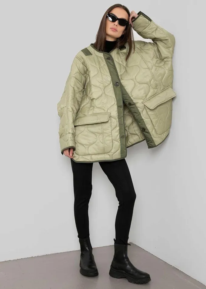 The Frankie Shop Teddy Quilted Jacket 8211 Moss Green Shop Outerwear