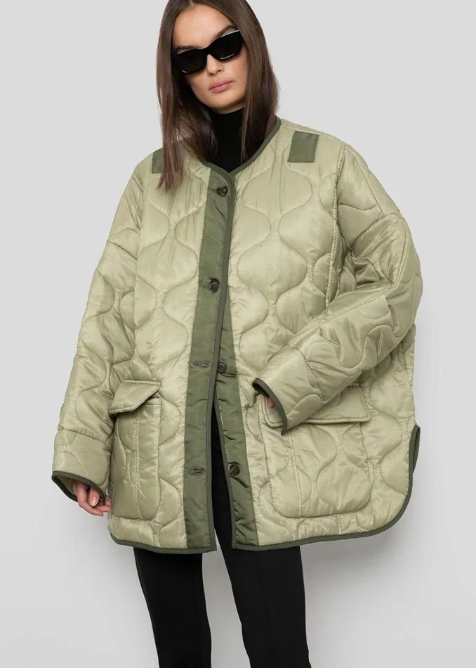 The Frankie Shop Teddy Quilted Jacket 8211 Moss Green Shop Outerwear