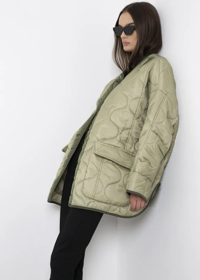 The Frankie Shop Teddy Quilted Jacket 8211 Moss Green Shop Outerwear