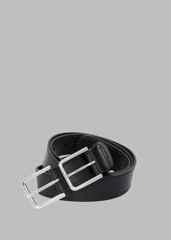 The Frankie Shop Willow Double Buckle Leather Belt 8211 Black Shop Accessories