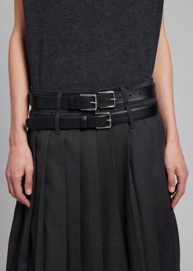 The Frankie Shop Willow Double Buckle Leather Belt 8211 Black Shop Accessories
