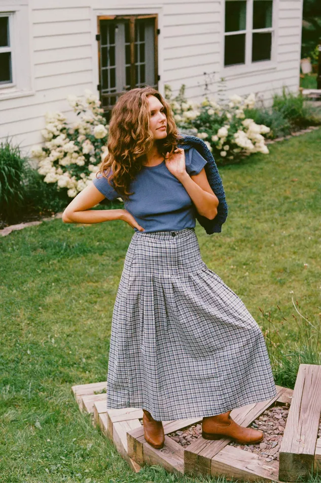 The Rhoda Skirt Slate Gingham Bottoms Christy Dawn Women