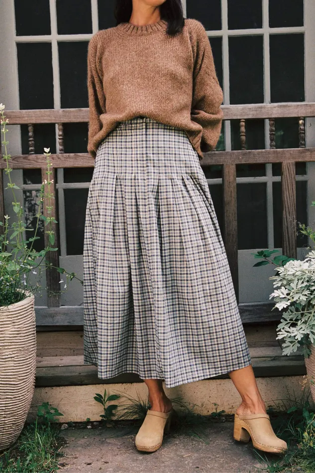 The Rhoda Skirt Slate Gingham Bottoms Christy Dawn Women