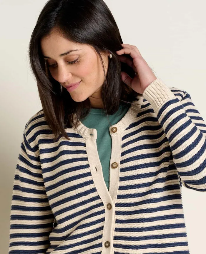ToadandCo Sweaters Bianca Crew Cardigan True Navy Stripe 8211 Women039s