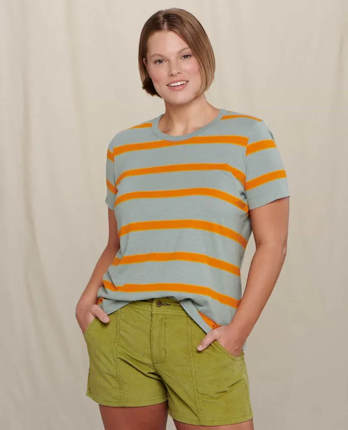 ToadandCo Tops and TShirts Women039s Grom Ringer Crew Pale Slate Wide Stripe 8211 Women039s