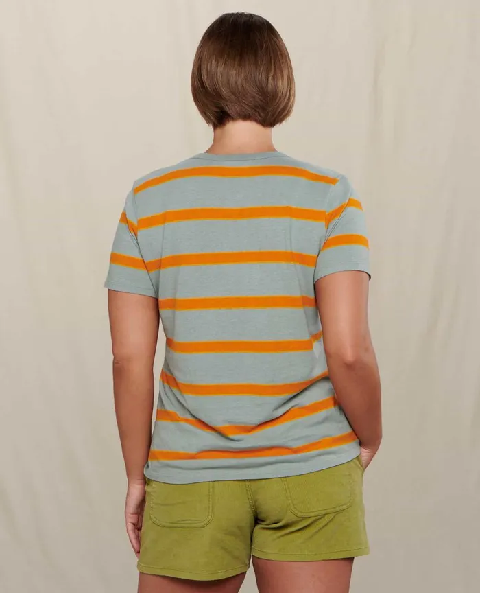 ToadandCo Tops and TShirts Women039s Grom Ringer Crew Pale Slate Wide Stripe 8211 Women039s
