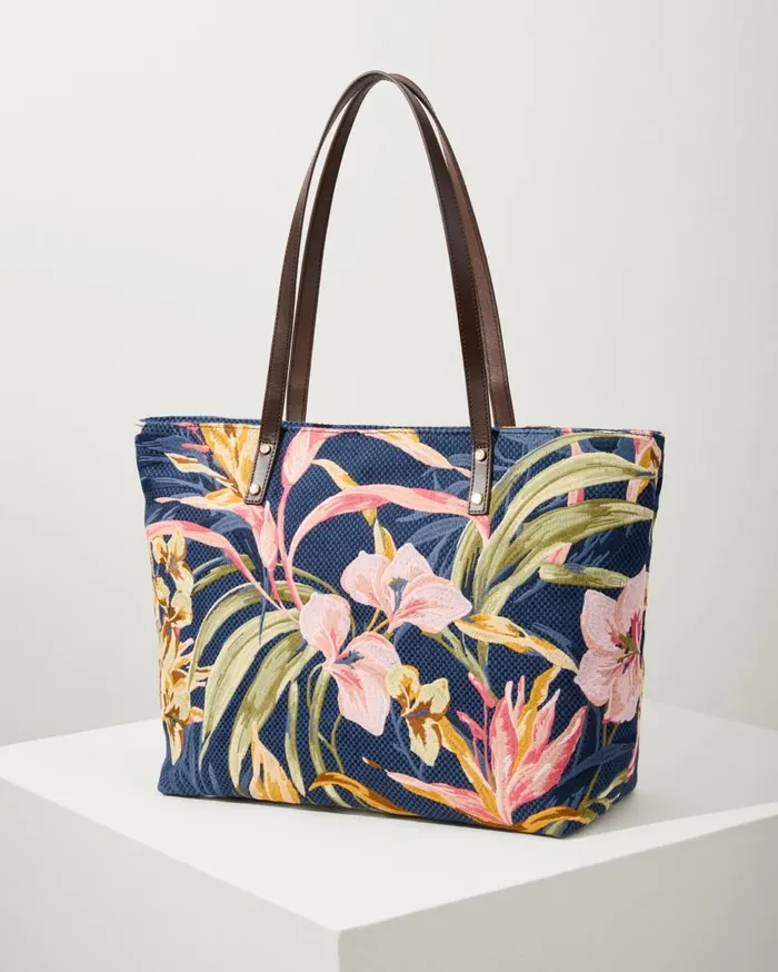 Tommy Bahama Handbags and Clutches Embroidered Tote Multi Floral Navy 8211 Women